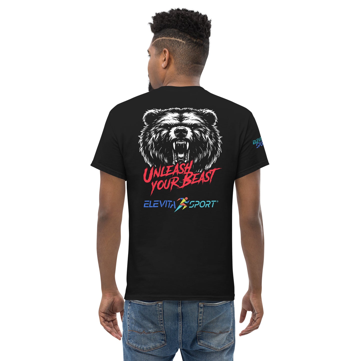 Classic Tee with ROAR logo, Unleash Your Beast and Bear Design on back