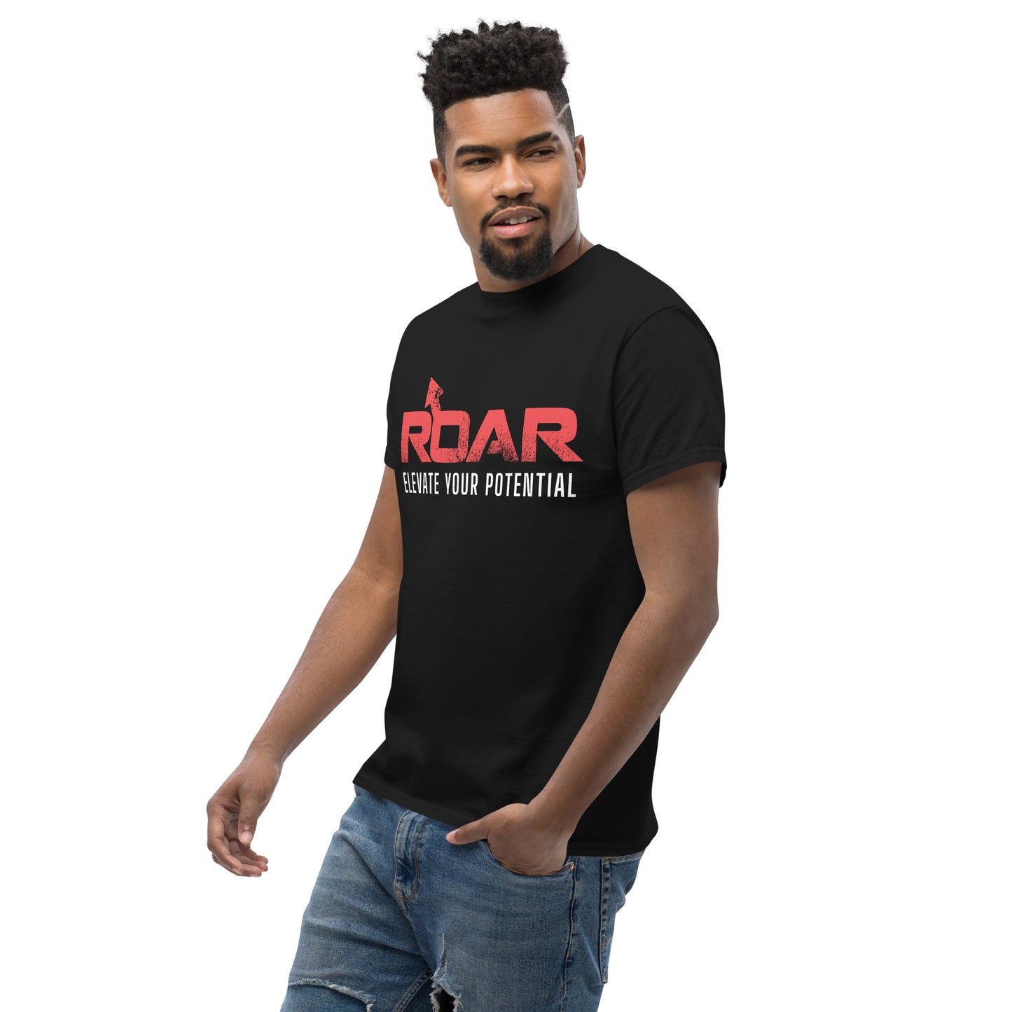 Classic Tee with ROAR logo, Unleash Your Beast and Bear Design on back