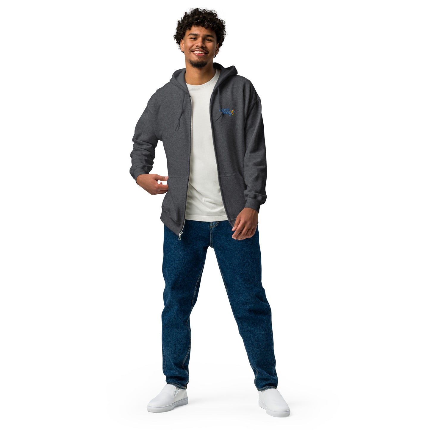 Unisex heavy blend zip hoodie with Embroidered Logo and Unleash Your Beast Bear on Back