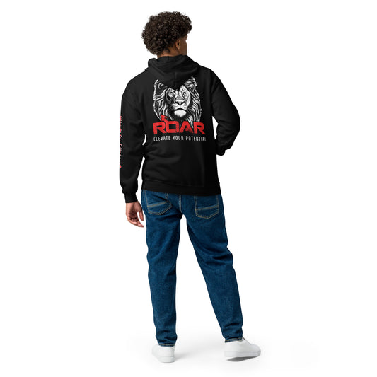 Unisex heavy blend zip hoodie With ROAR Lion on back and "UNLEASH YOUR BEAST" on Left Sleeve